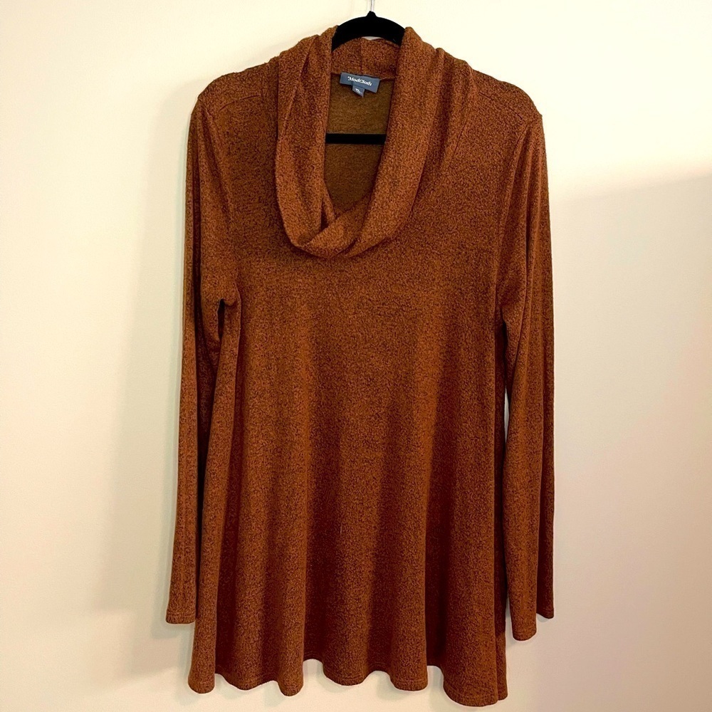 Modcloth Cowl Neck Top Cocoa Long Sleeve Brown Tunic